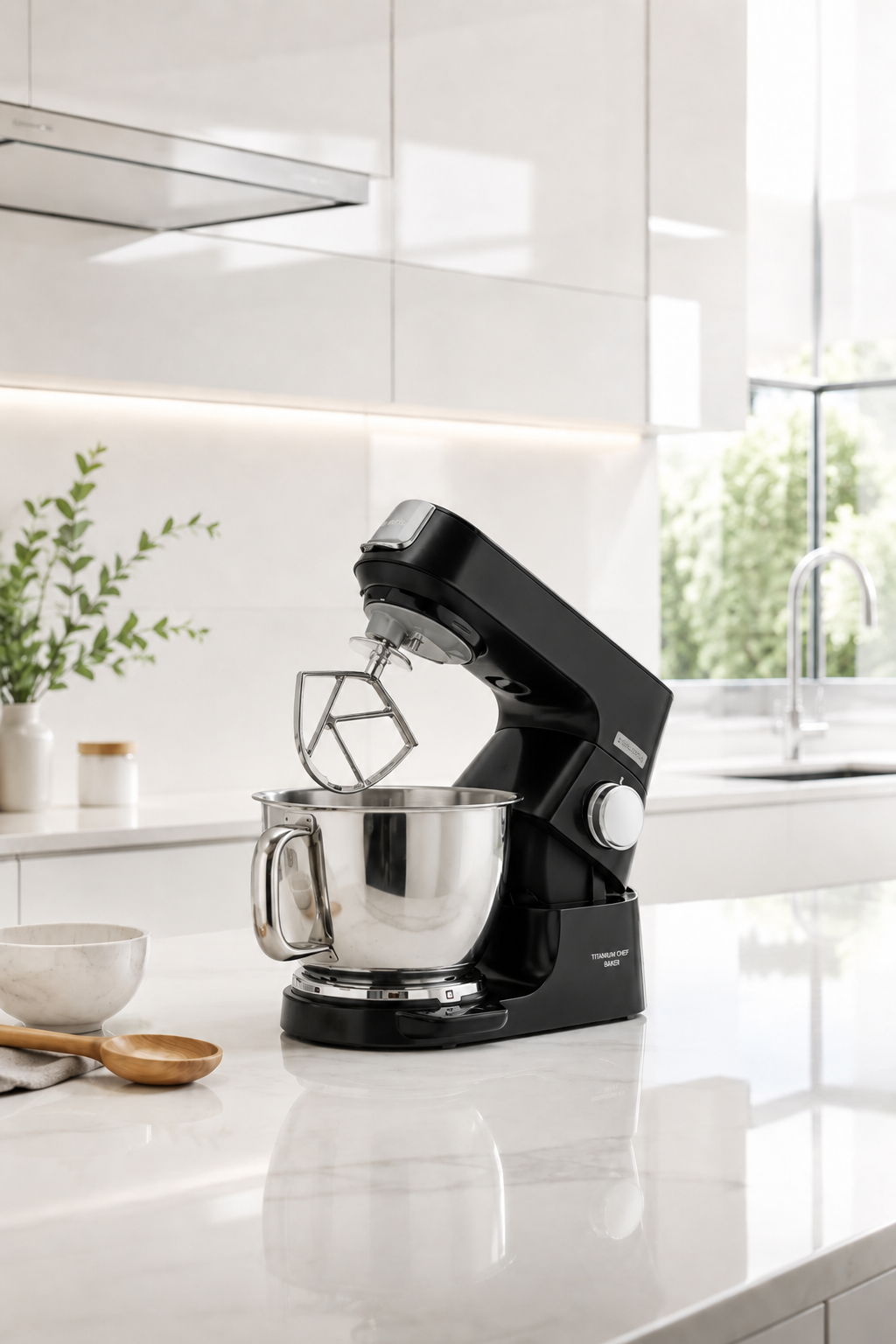 Kenwood stand mixer styled in a bright modern kitchen